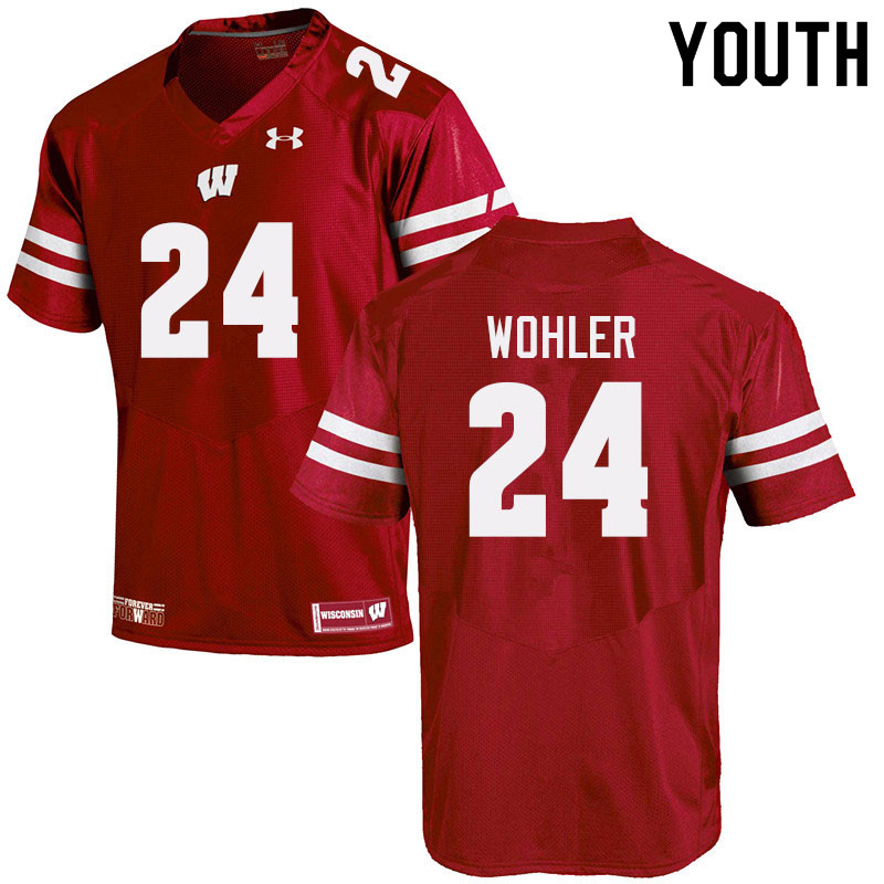 Youth #24 Hunter Wohler Wisconsin Badgers College Football Jerseys Sale-Red - Click Image to Close